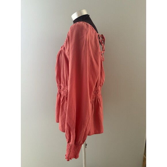 Ava and Viv Top Size 1X Coral Milkmaid Babydoll Cottagecore Boho Adj Waist - Picture 5 of 16